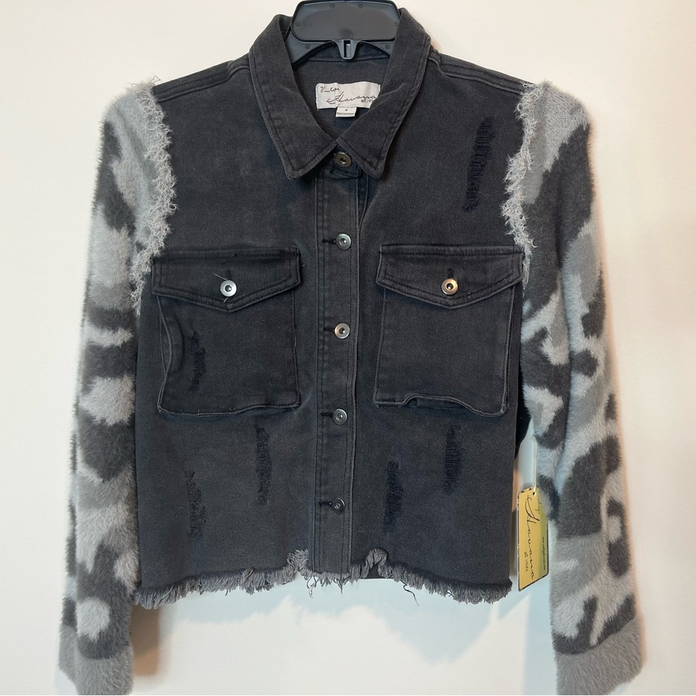 New Jean Jacket with Camo Sleeves, Misses Cut
